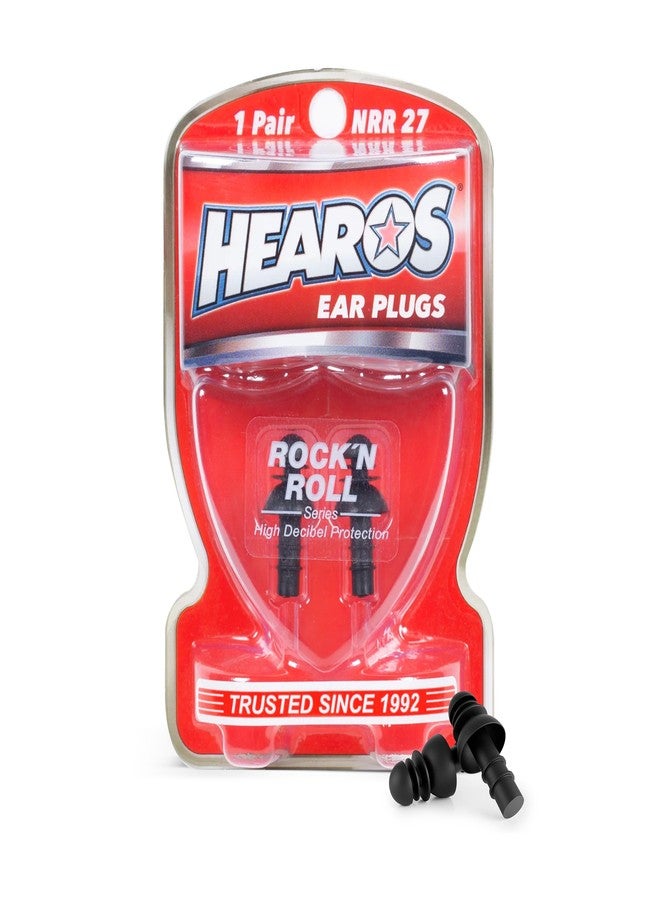 Hearos Earplugs Rock 'n Roll Series with Free Case, 1-Pair, NRR 27, TPE, Reusable, Black (309) - Image 1